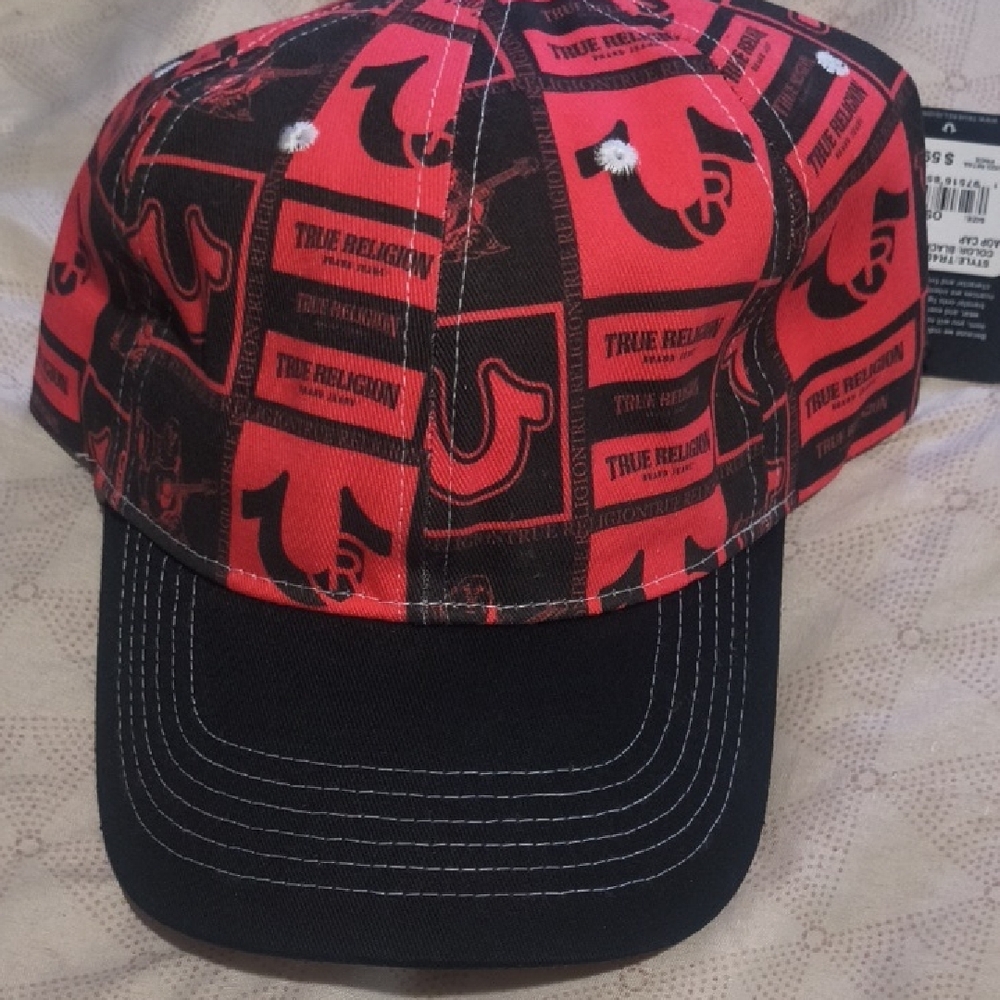 True Religion Black and Red Logo Cap